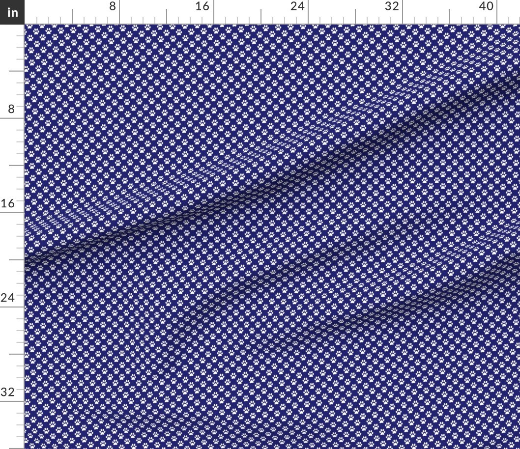 White Paw Prints Midnight Blue Dogs Cat Kitten Puppy Print Animal Power Navy Custom Printed Fabric by Spoonflower Various Fabrics by the Yard or Fat Quarter