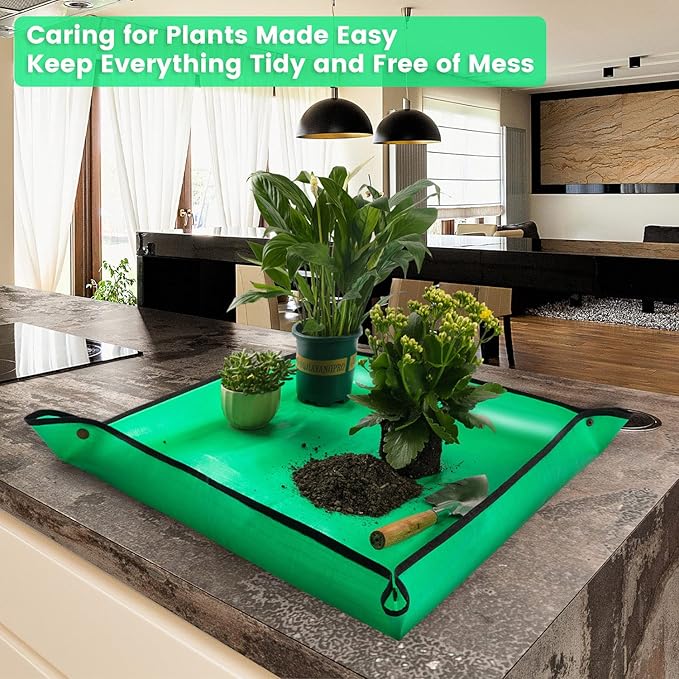 Repotting Mat for Indoor Plant Transplanting, 26.8" x 26.8" Waterproof Potting Mat, Foldable Soil Change Mat for Succulents, Gardening Tray, Gifts for Plant Lovers