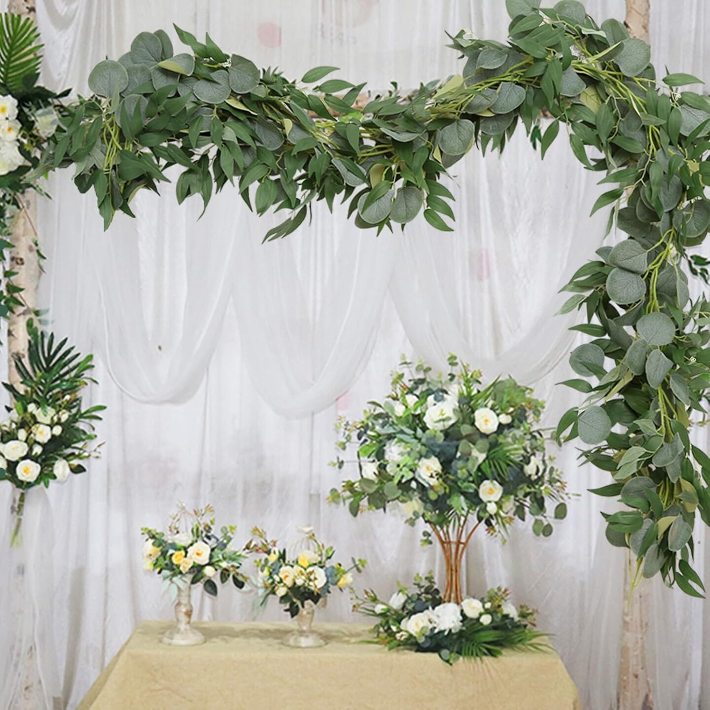 2 Pack Artificial Eucalyptus Garland 6.5 Feet Faux Greenery Garland for Wedding Mantle Table Runner Baby Shower Decor