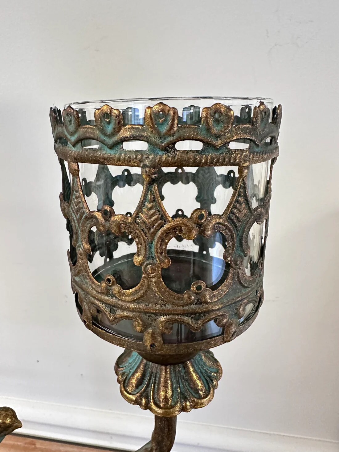 5-Arm Candle Holder Vintage Metal Lattice Amber Glass Votives 31.1x26.2