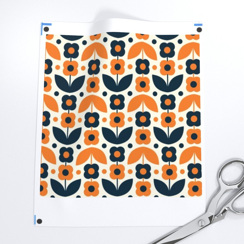 Orange Floral Retro Modern Polka Daisy Midcentury Scandi Cottagecore Scandinavian Folk Small Custom Printed Fabric by Spoonflower Various Fabrics by the Yard or Fat Quarter