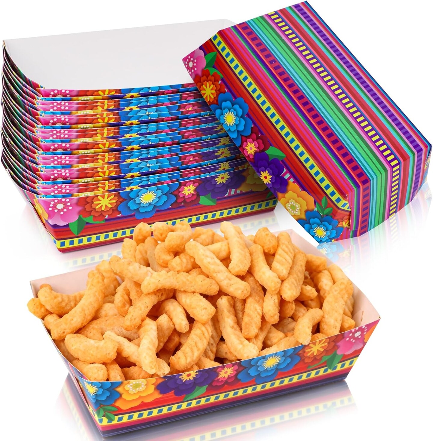 40 Pcs Mexican Nacho Trays – Disposable Taco Paper Plates – Fiesta Party Food Containers for Snacks, Candy, Hot Dogs & Cinco de Mayo Celebrations – Mexican Theme Birthday & Party Supplies – Perfect for Mother's Day Card Making Displays