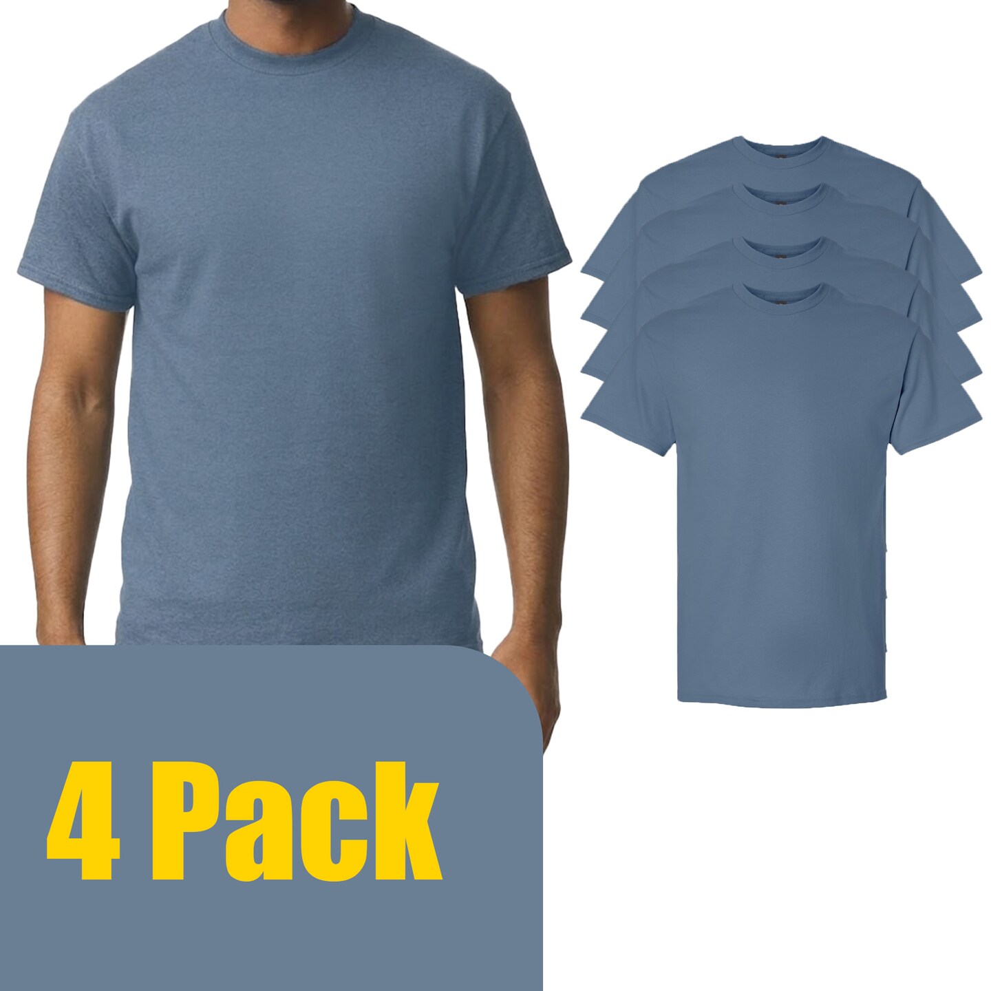 Gildan Unisex Ultra Cotton Short Sleeve T-Shirt Bundle, Crewneck Blanks for Crafting, Indigo Blue, S–5XL