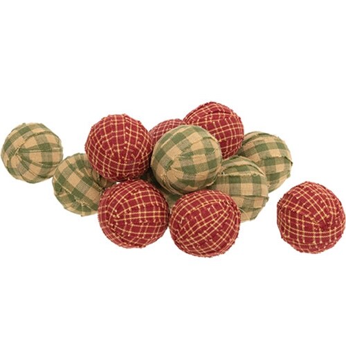 Set of 12 Rustic Fabric Wrapped Foam Rag Balls Gingham Check Decorative Bowl Fillers