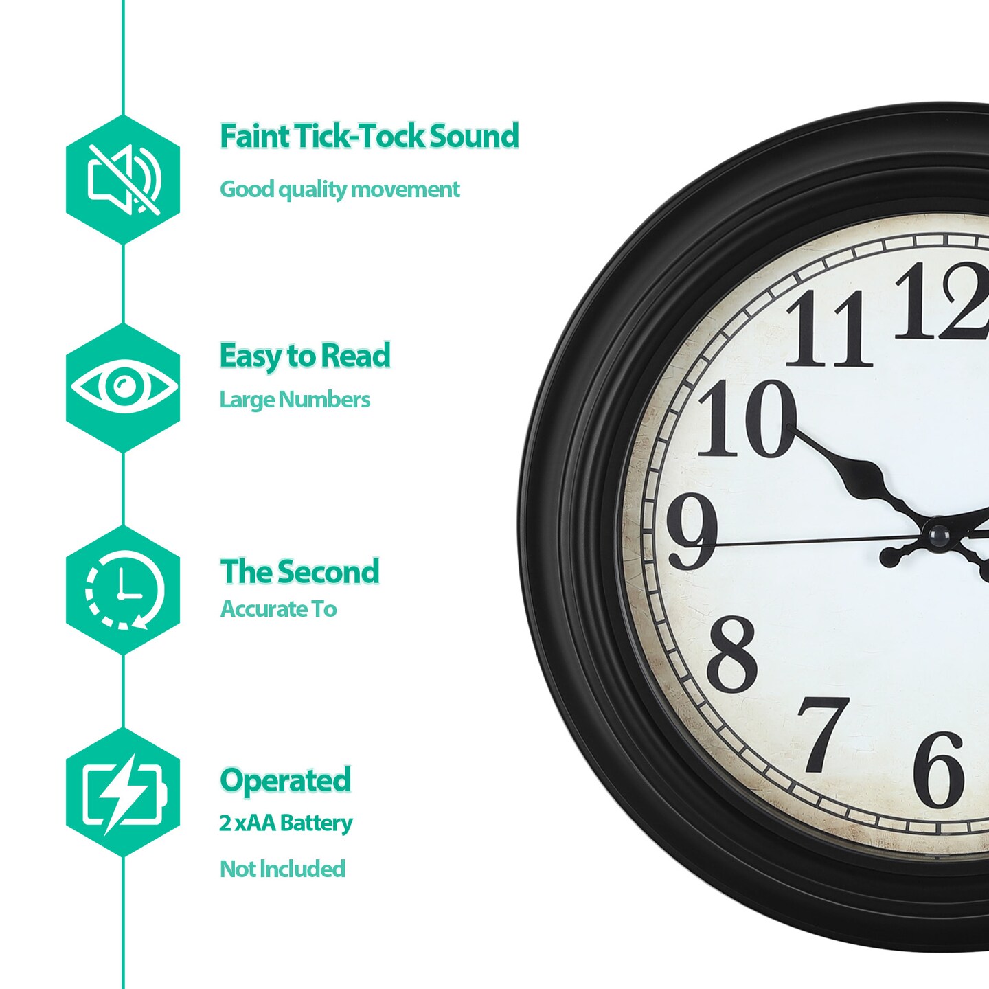 12 Inch Retro Silent Wall Clock, Non-Ticking Quartz Clock for Living Room Kitchen Office School