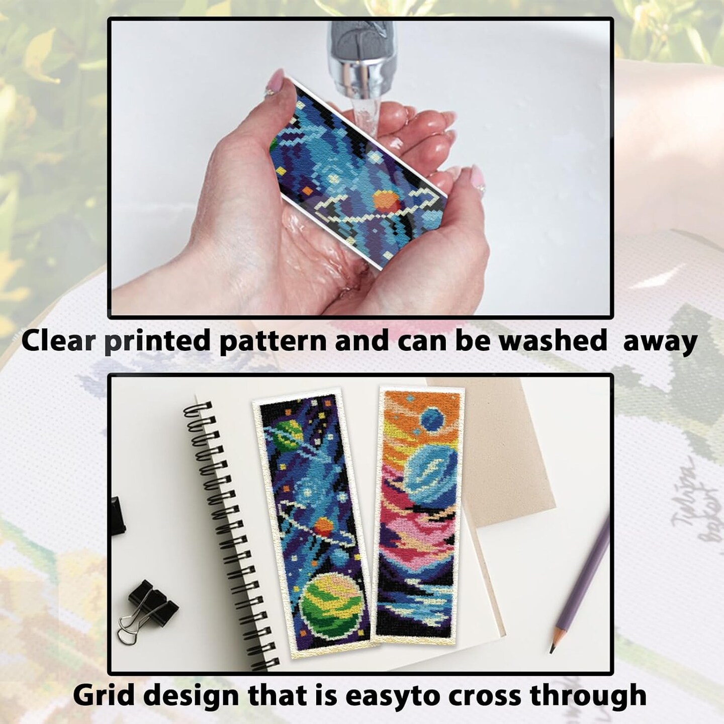 6PCS Cosmic Planet Cross Stitch Bookmark Kit – Beginner-Friendly DIY Stamped Embroidery for Adults, Handcrafted Bookmarks with Instructions