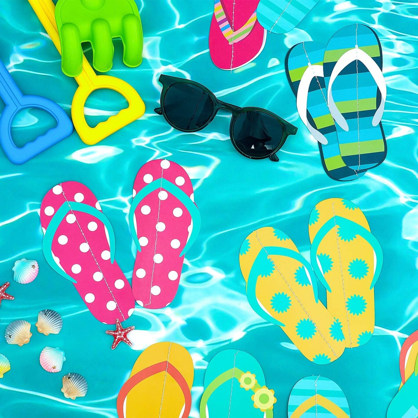 8-Piece Flip Flop Hanging Banner (52 Feet) | Summer Beach Slipper Garland for Hawaiian Luau, Pool Party, Birthday & Baby Shower Decorations