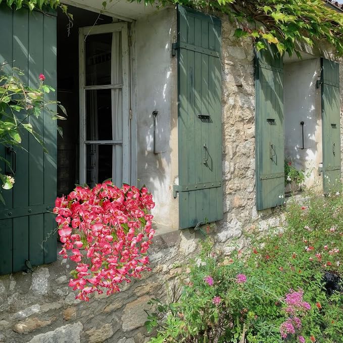 2 Pcs Fake Hibiscus Flowers Artificial Hanging Flowers Plants for Outdoors Realistic UV Resistant Spring Summer Decor Pink Silk Faux Flowers Trailing Vines for Front Door Porch Outside