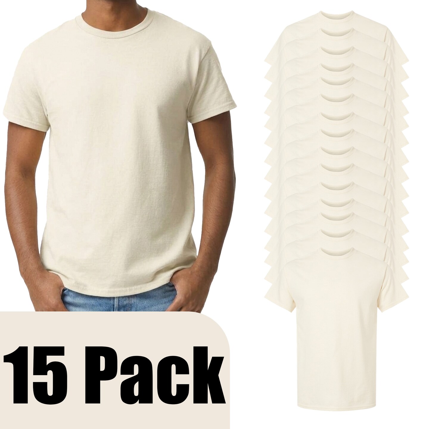 Gildan Unisex Ultra Cotton T-Shirt Pack for Cricut, HTV Vinyl, Natural Crewneck Short Sleeve