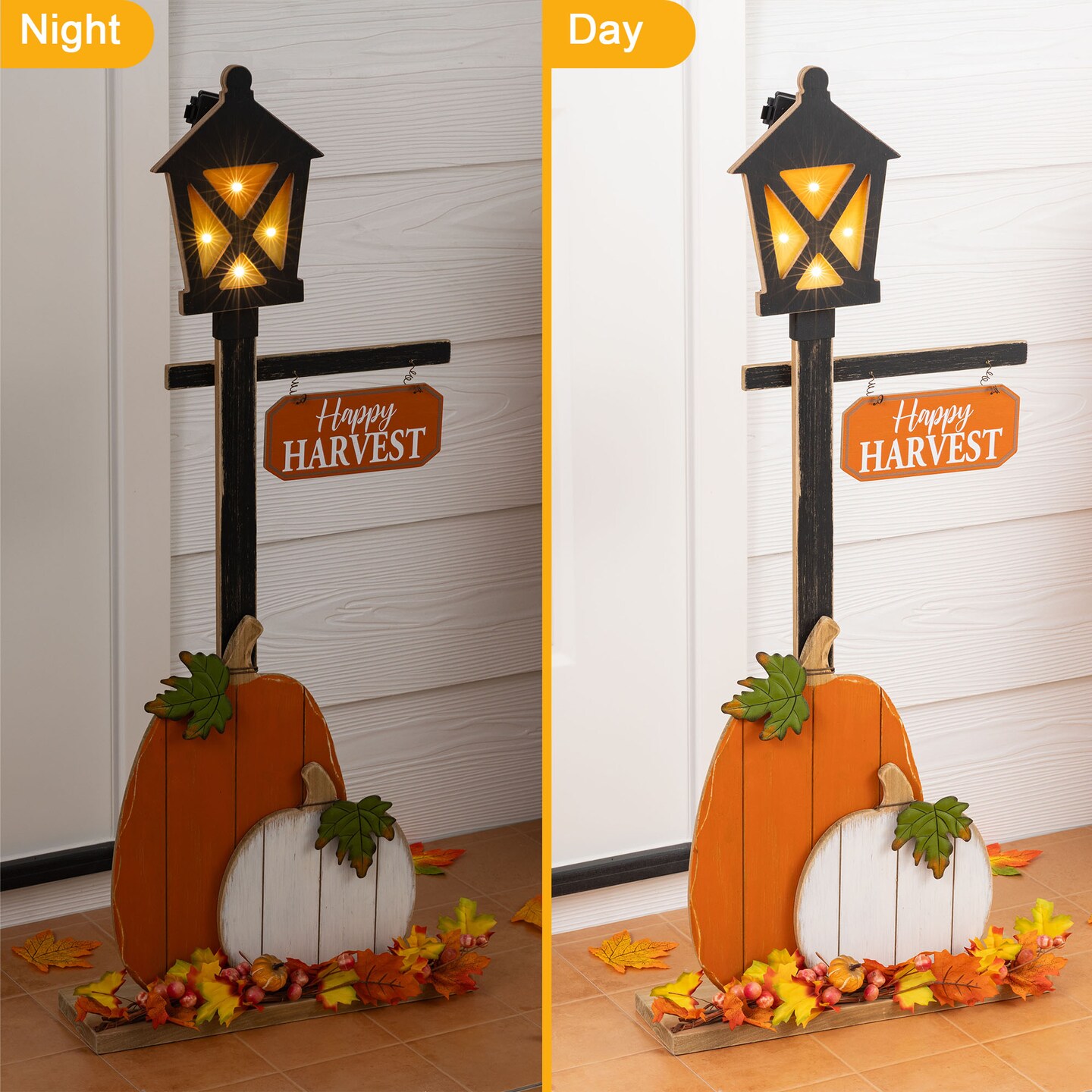 Set of 2 36"H Fall Lighted Wooden Pumpkin Lamp Post Porch Decor w/Timer(KD)