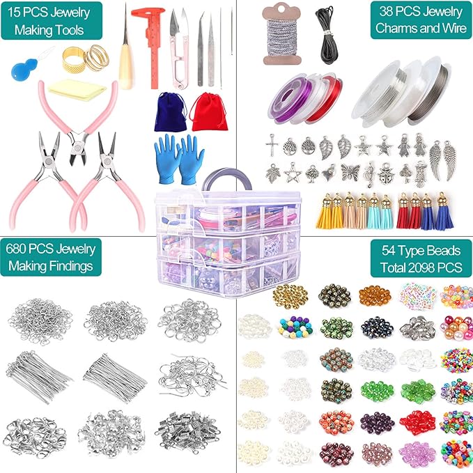Jewelry Making Supplies Kit, 2831 pcs Bracelet Making Kits, Repair Tool with Jewelry Pliers, Jump Rings, Beads, Wire,Craft DIY Gifts