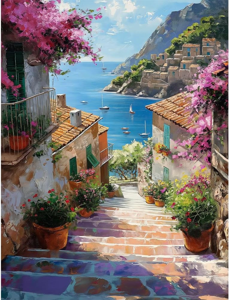 Paint By Number Kits for Adults Beginners & Kids – Town Scenery DIY Acrylic Paint by Numbers on Canvas, Easy Landscape Art Kit for Home Decor & Gift, 16x20 Inch