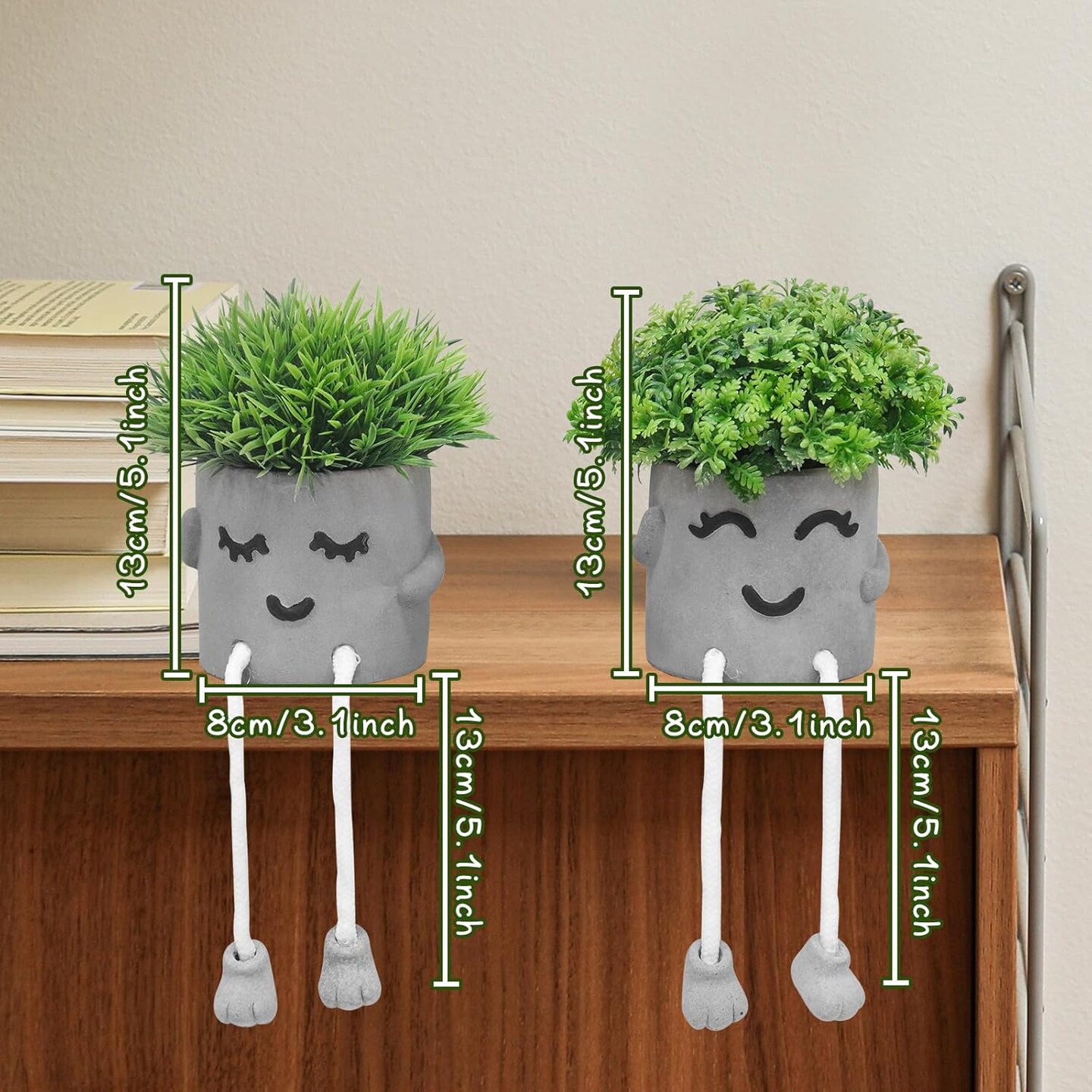 Set of 2 Artificial Succulent Small Potted Plants in Cement Pots – Cute Faux Desk & Coffee Table Decor for Home & Office