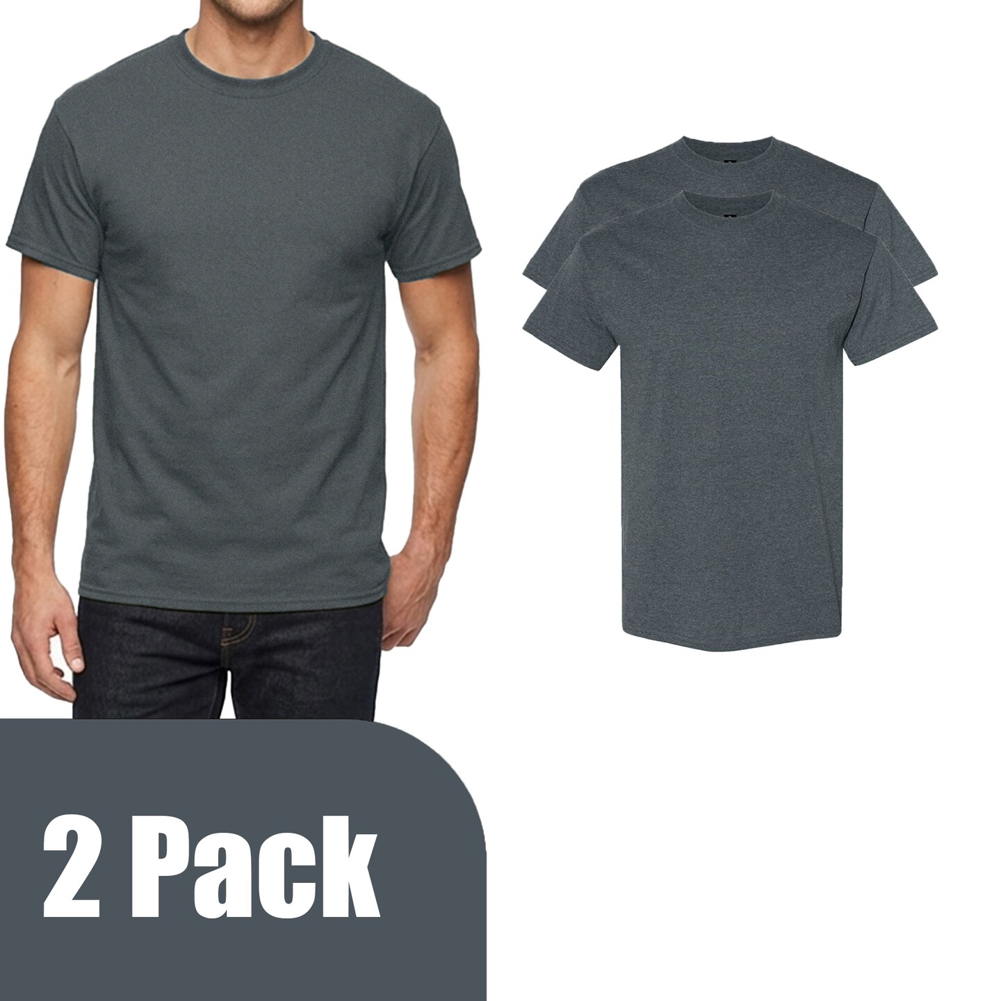 Gildan Heavy Cotton Crewneck T-Shirt Craft Bundle, Dark Heather Unisex Short Sleeve Blanks for DIY Printing (2–14 Pack)