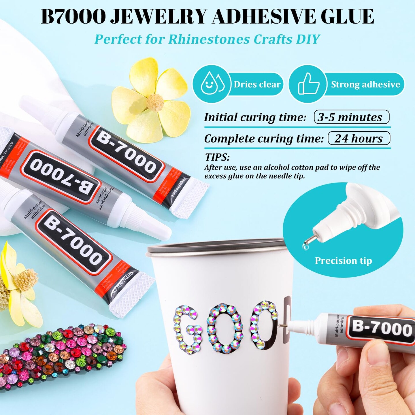 6,100pcs Clear AB Jelly Resin Rhinestones with 2×10ml B7000 Jewelry Glue – Flatback Non-Hotfix Gems for DIY Crafts, Nail Art, Clothing, Shoes, and Bedazzling Projects