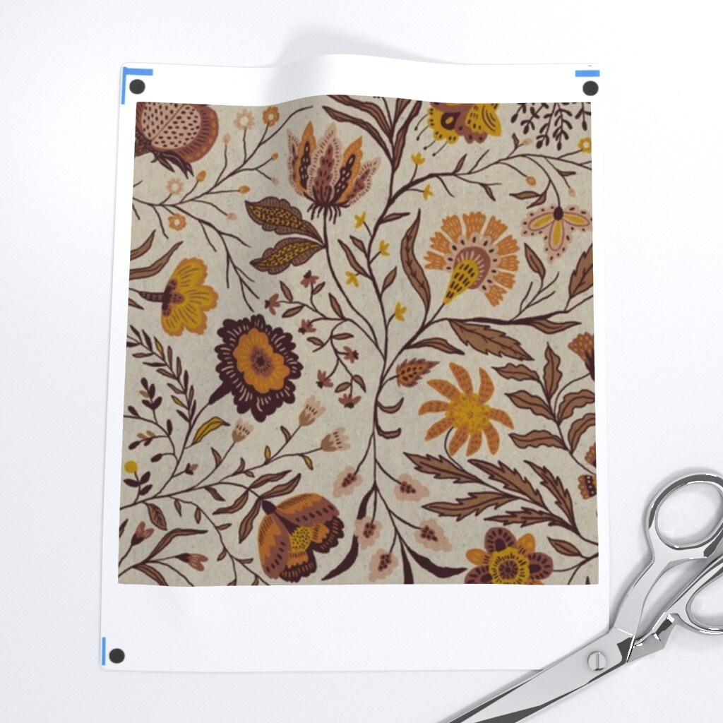 Bohemian Botanical Floral Garden Florals Climbing Vines Boho Leaves Petals Small Scale Hand Drawn Warm Tones Autumn F loral Eclectic Brown Custom Printed Fabric by Spoonflower Various Fabrics by the Yard or Fat Quarter