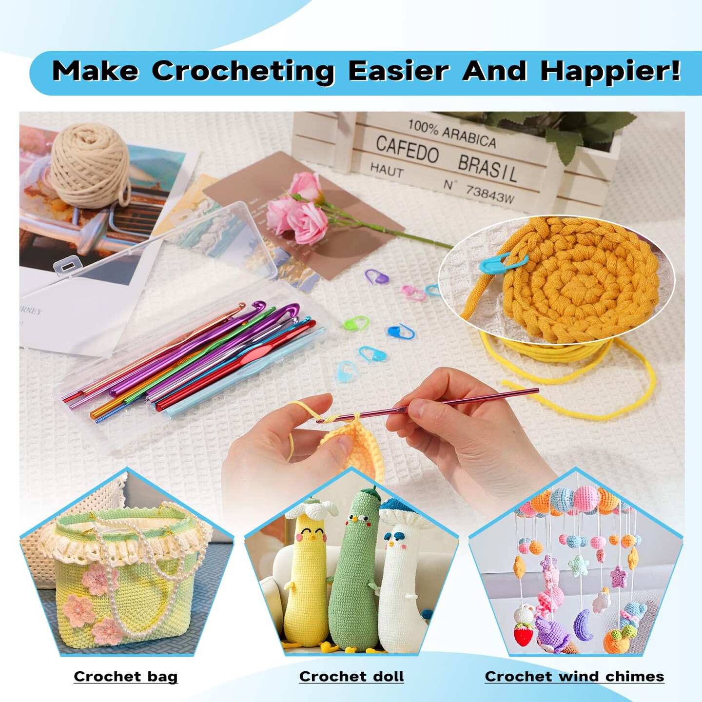35 Pcs Crochet Hooks Set, Coloured Aluminum Ergonomic Handle Crochet Knitting Needles Craft Yarn for Beginners and Experienced Crochet Hook
