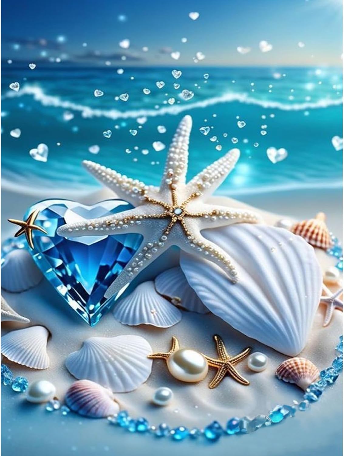Diamond Art Kit for Adults – Seashell & Starfish 5D DIY Diamond Painting, Full Round Drill Gems, Beginner-Friendly, 12x16 Inch, Seaside Wall Decor