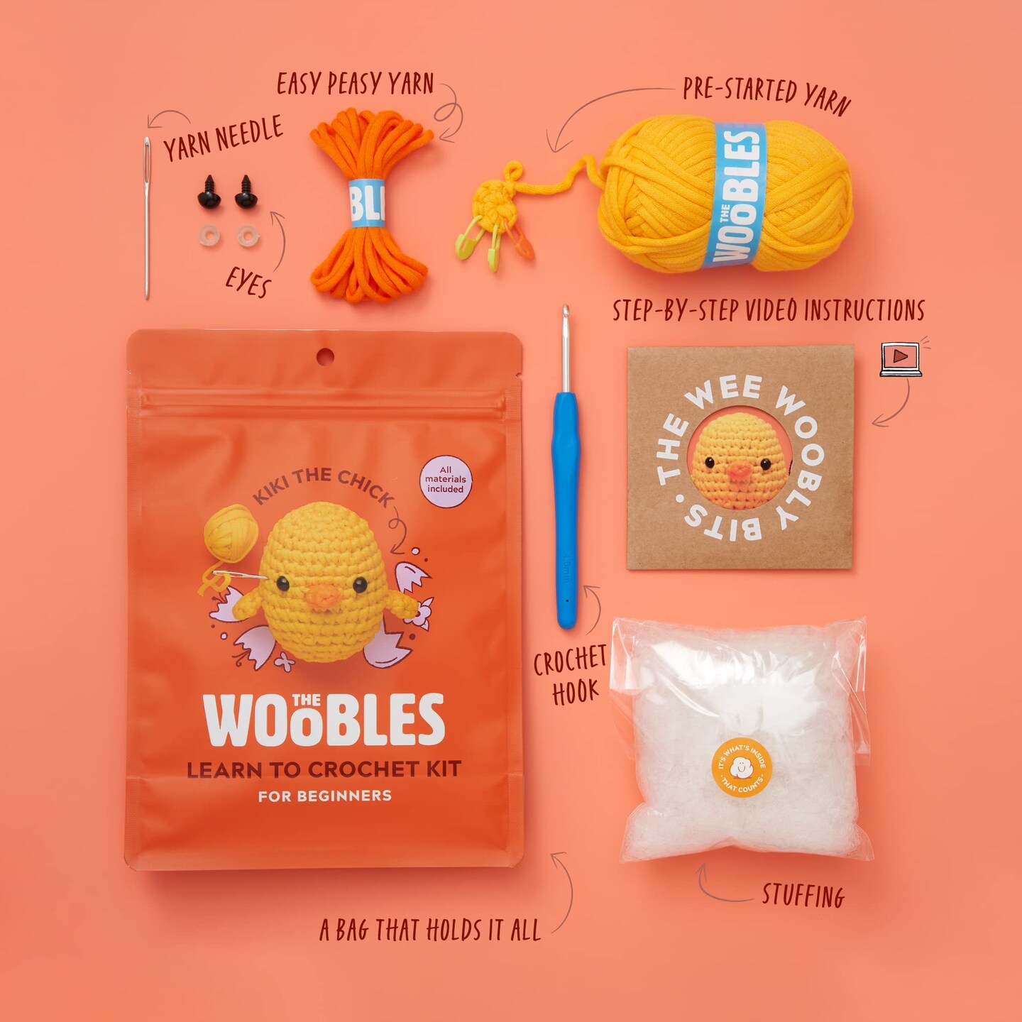 Crochet Kit for Beginners - Easy Arts and Crafts Knitting & Crochet Animals Kit As Seen On Shark Tank - Kiki The Chick
