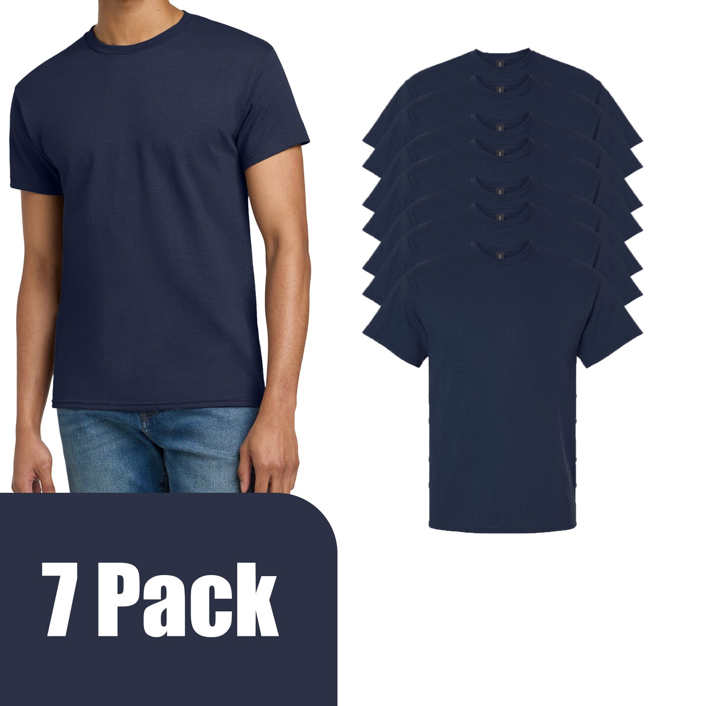 Gildan Ultra Cotton Short Sleeve T-Shirt Bundle, Unisex Crewneck Blanks Navy Tee for DIY Printing