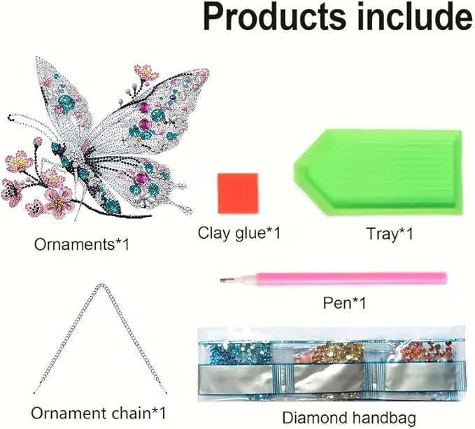 Hanging Diamond Art Kits for Adults Pendant Butterfly, Special Shaped Crystal DIY Diamond Painting Kit, Acrylic Board Flower Pendants Double Sided, Home Decor 9.64 Inch