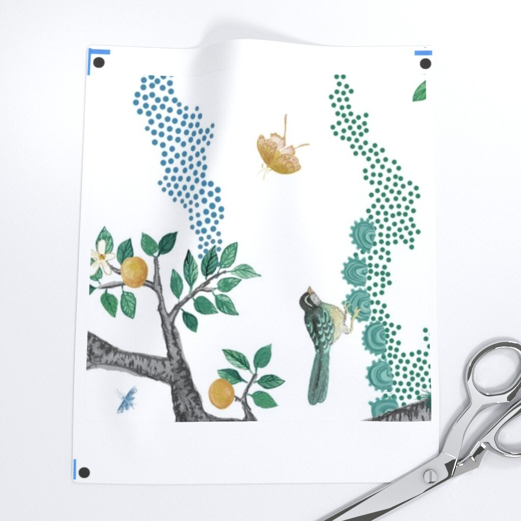 Chinoiserie Floral Branches Citrus Large Scale Oranges Lemons Toile Grove Botanical Tree Fruit Rotated Custom Printed Fabric by Spoonflower Various Fabrics by the Yard or Fat Quarter