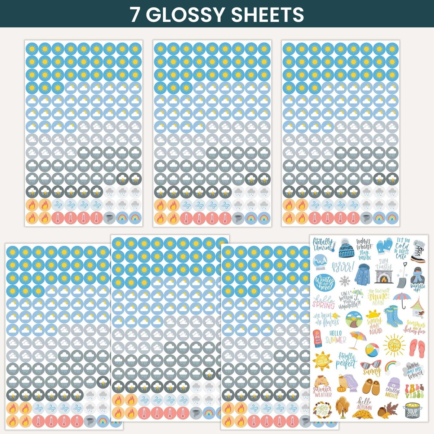bloom daily planners Weather Planner Stickers, 8 Sheets (800+ Stickers) | Forecast Icons Pack