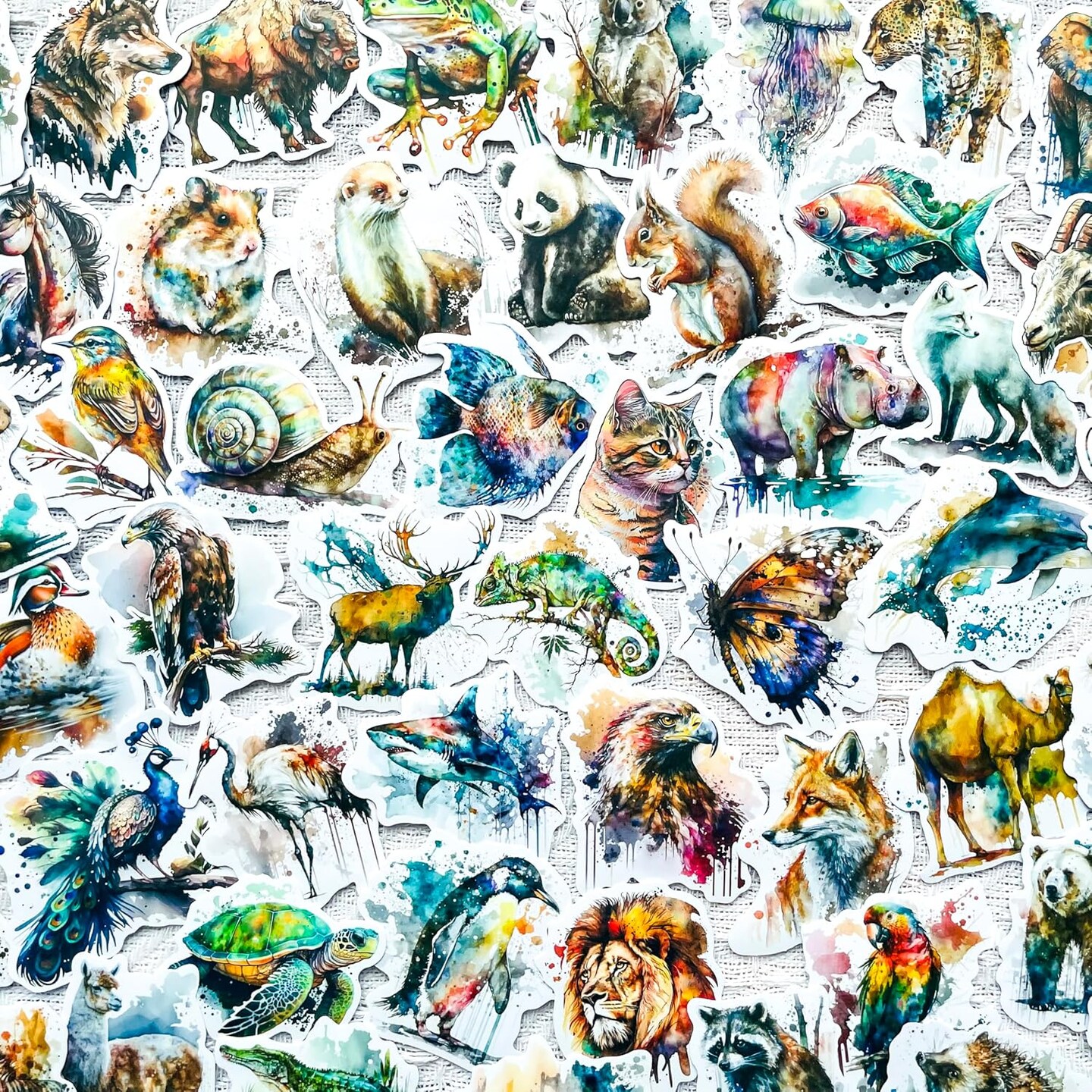 50PCS Watercolor Wildlife Animal Stickers – Waterproof Vinyl Aesthetic Forest & Safari Animal Stickers for Journals, Laptops, Scrapbooks & Crafts
