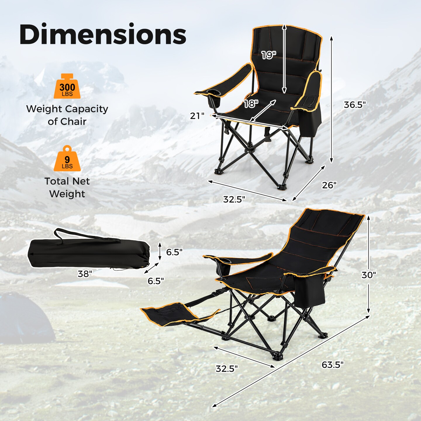 Camping Lounge Chair with Removable Footrest, Folding Chair for Camping Fishing