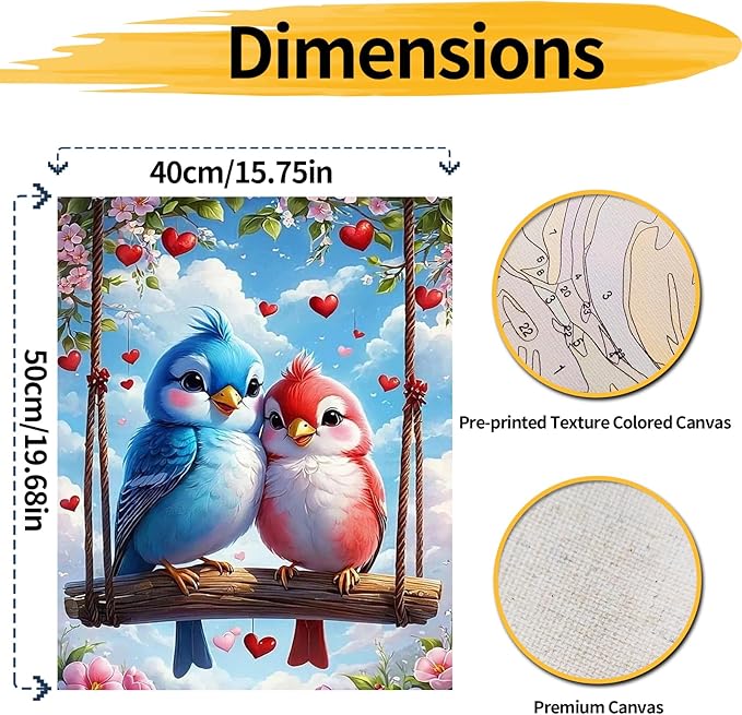 Paint by Number for Adult Kits, DIY Birds Oil Acrylic Painting Kits for Adults Beginners on Canvas for Home Wall Decor Gifts 16x20 inch/40X50CM (No Frame)