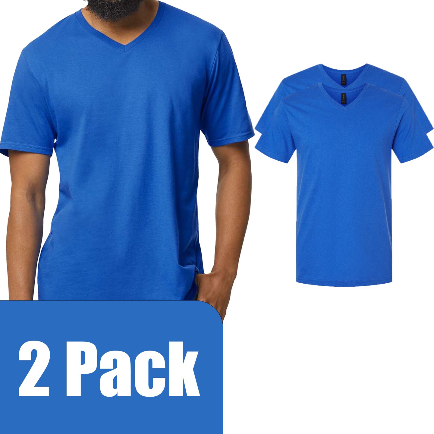Gildan Men's Softstyle V-Neck Blank Tee for Heat Transfer & Vinyl Projects, Royal (2–14 Pack)