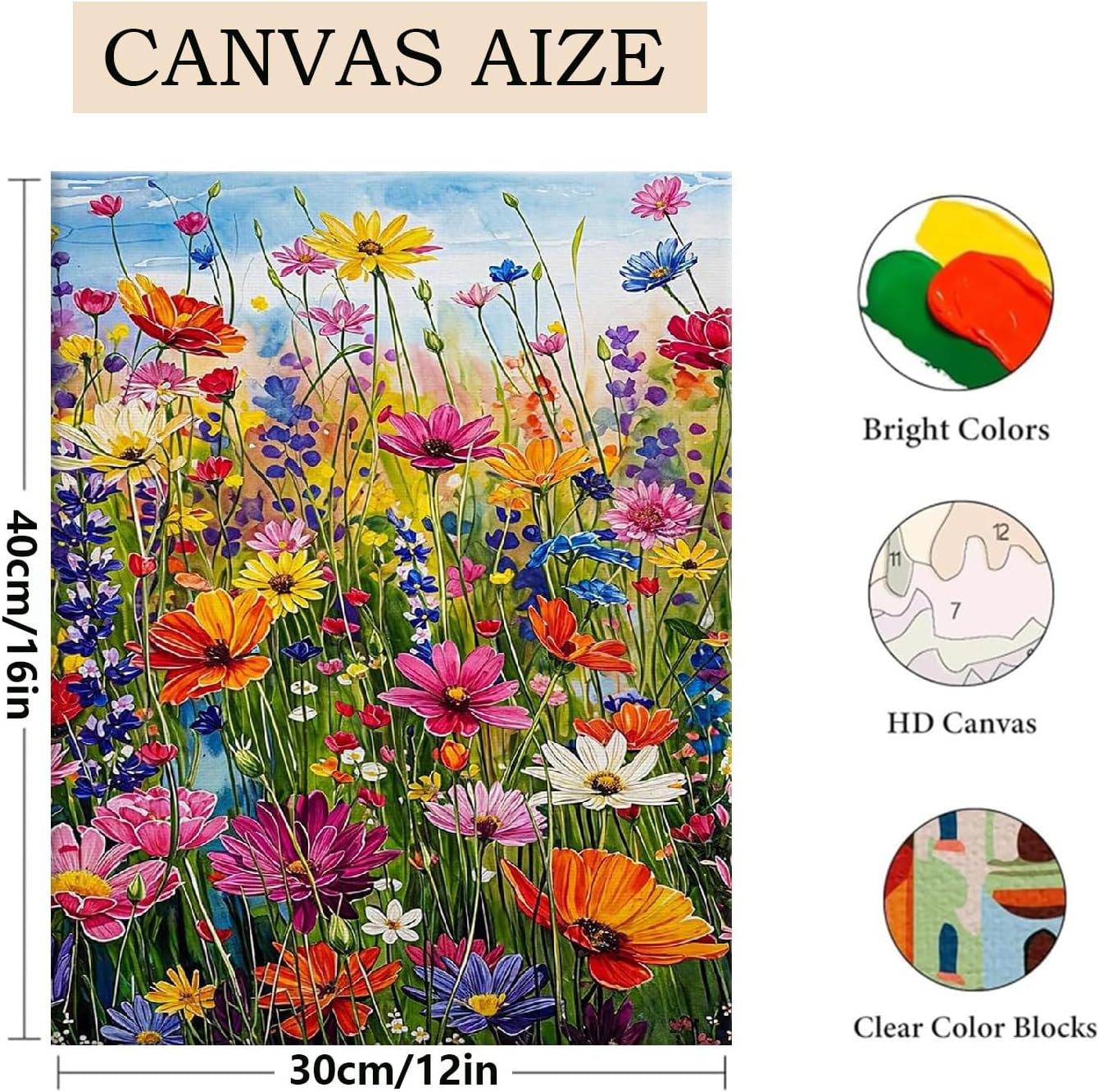 2-Pack Wild Flower Paint by Numbers Kit for Adults – Bohemian DIY Canvas Painting, Diamond Dot Art, 12x16 Inch Home Wall Decor