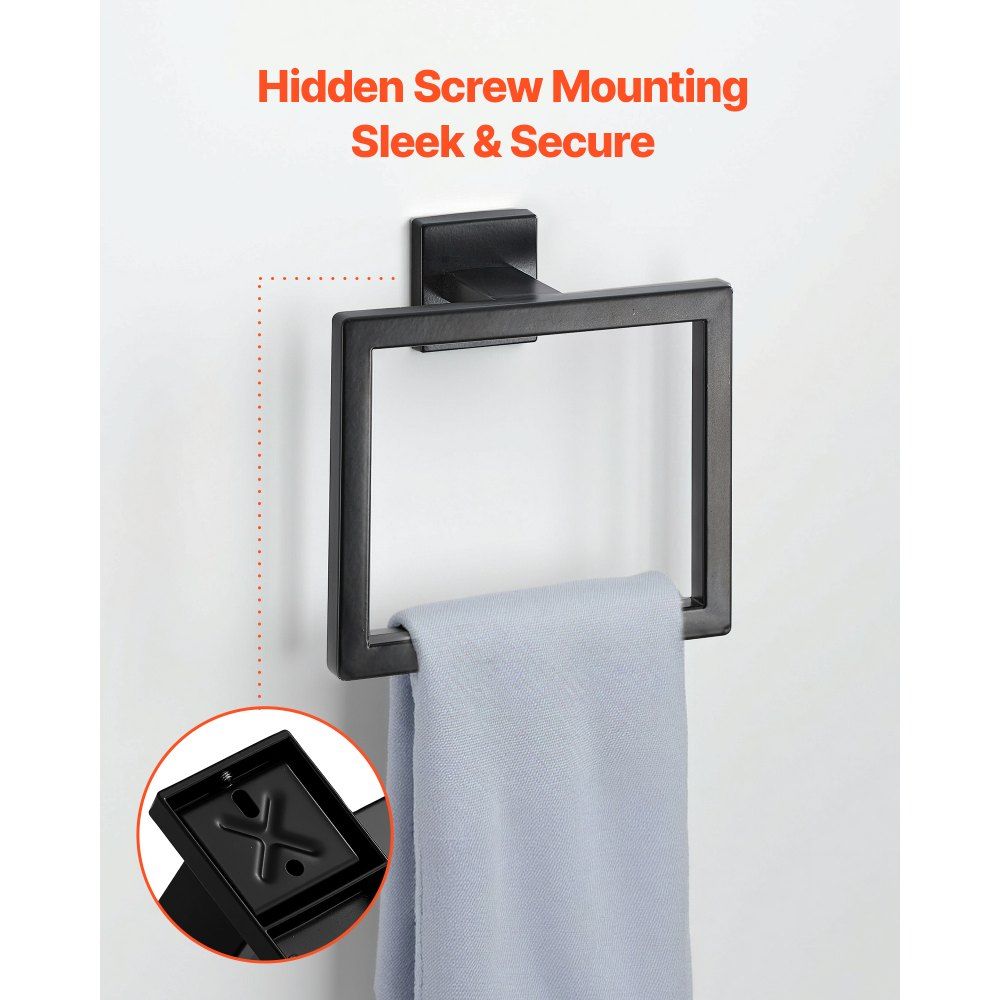Stainless Steel Bathroom Hardware Set Matte Black Wall Mounted Towel Rack 5 Piece Set