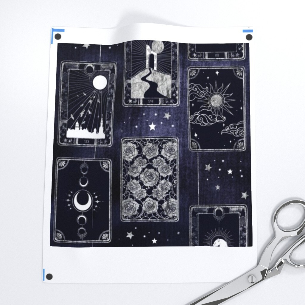 Gothic Halloween Dark Blue Stars Sun Spooky Magic Roses Moon Witch October Custom Printed Fabric by Spoonflower Various Fabrics by the Yard or Fat Quarter