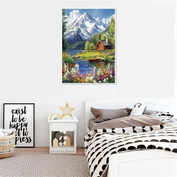 16x20 Inch Mountain Landscape Paint by Numbers for Adults - DIY Cabin in the Woods Acrylic Painting Kit for Beginners - Nature Scene Canvas Art for Home Decor & Creative Gifting (Unframed)