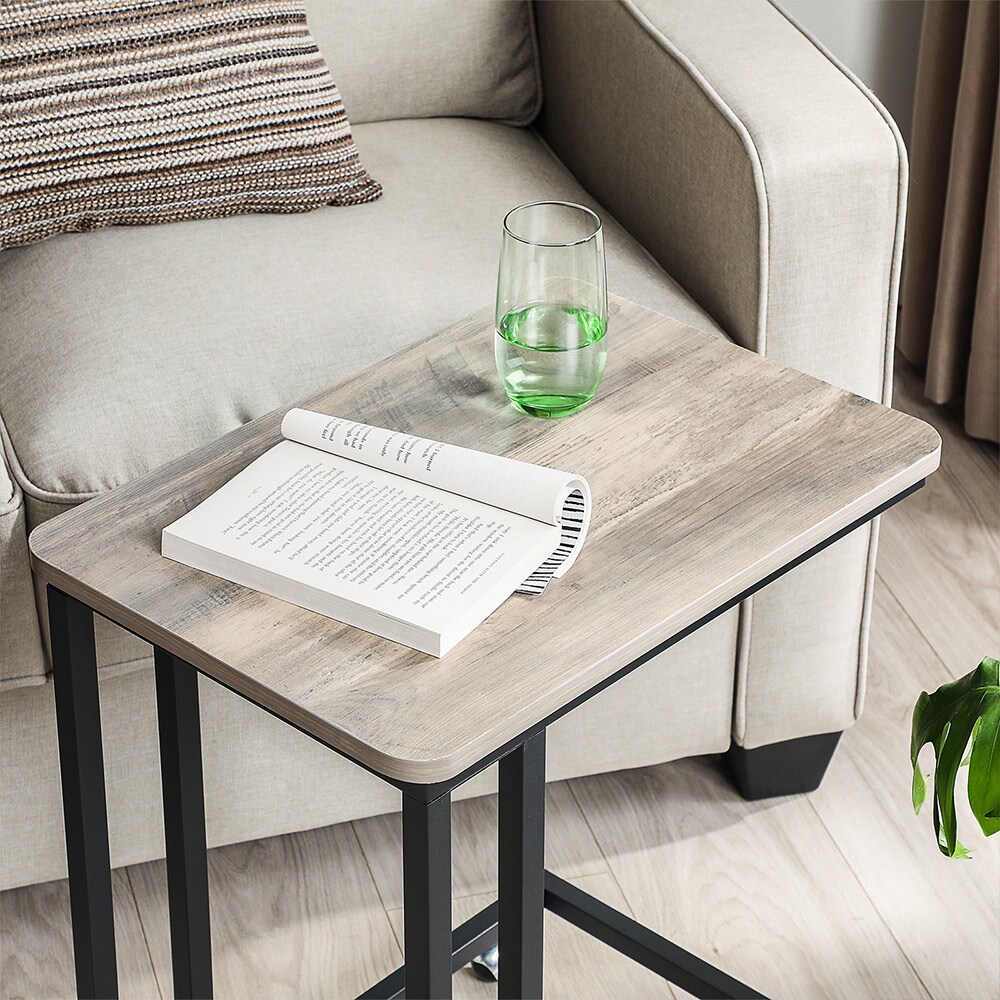 Greige Black C Shaped Side Table Sofa End Table With Wheels Steel Frame Particleboard Laptop Snack Table