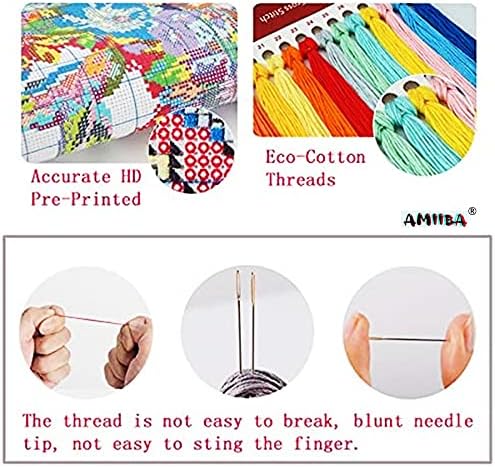 Stamped Cross Stitch Kit – “Music: There is Harmony, Harmony There is Peace” 11CT DIY Embroidery, Violin Design, 12.5×9.4 Inch