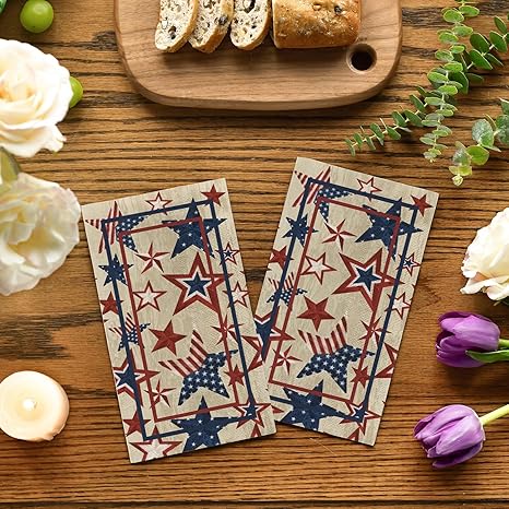50 Disposable Paper Decorative Guest Napkins, 4th of July Patriotic Independence Day Vintage American Star Memorial Day Hand Towel for Party Lunch Dinner Kitchen Bathroom