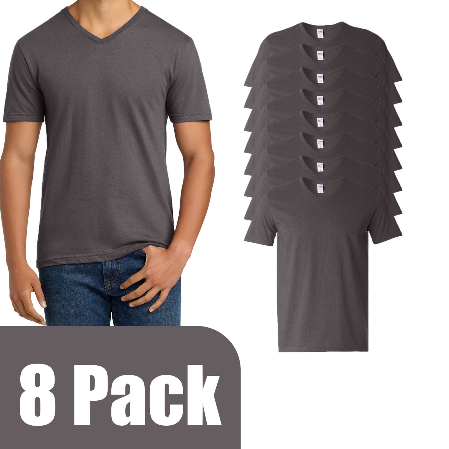 Gildan Men's Softstyle V-Neck T-Shirt, Short Sleeve Craft Bundle for DIY Printing, Charcoal 2-14 Pack
