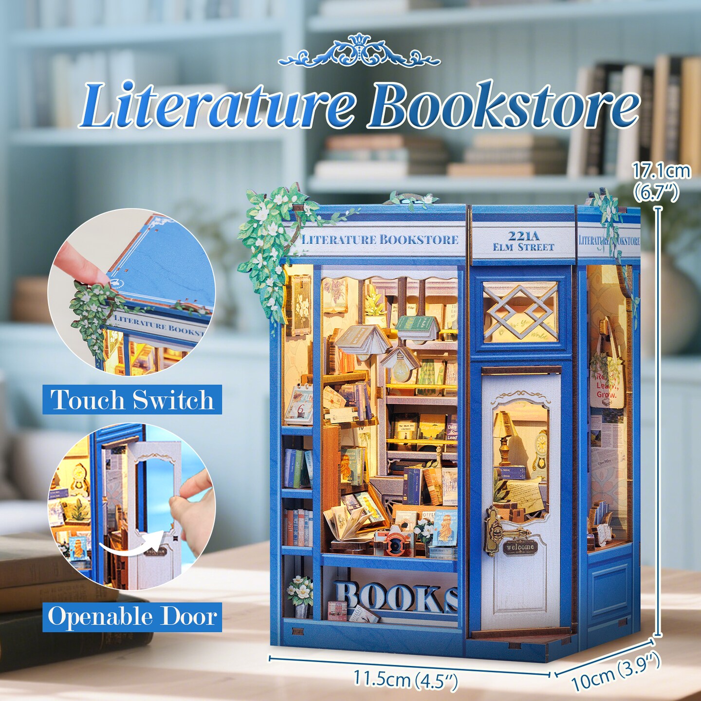CUTEBEE Book Nook Kit Literature Bookstore DIY Miniature House Shelf Insert Decor Diorama Kit