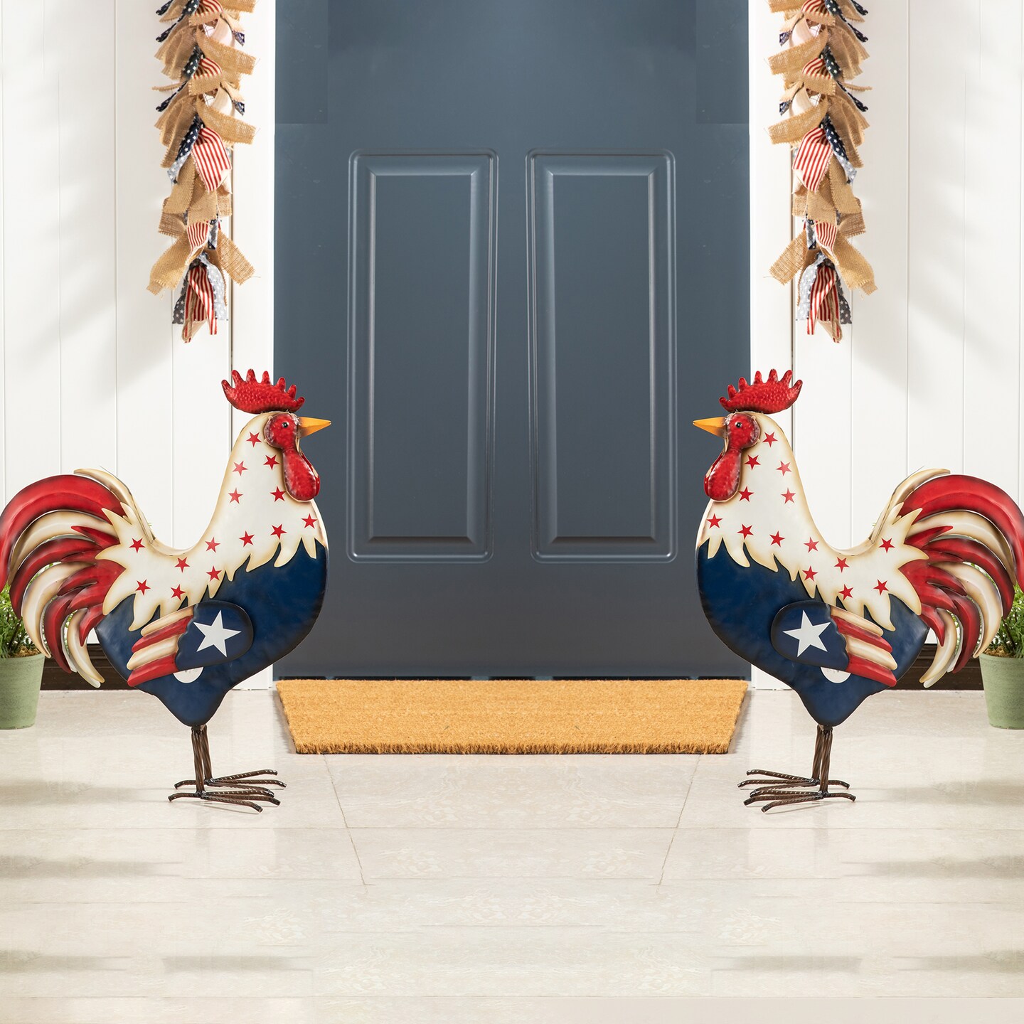 Set of 2 21"H Metal Patriotic/ Americana Rooster Porch Décor(KD)