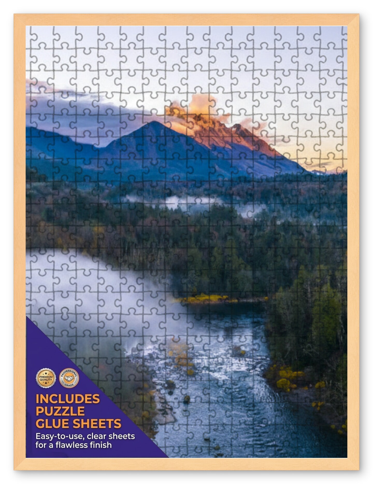 CustomPictureFrames.com Solid Wood Round Mat Puzzle Frame - Multiple Sizes - Black Precision-Cut Mat - Adhesive Preservation Sheets - Assembled in USA Made in the USA