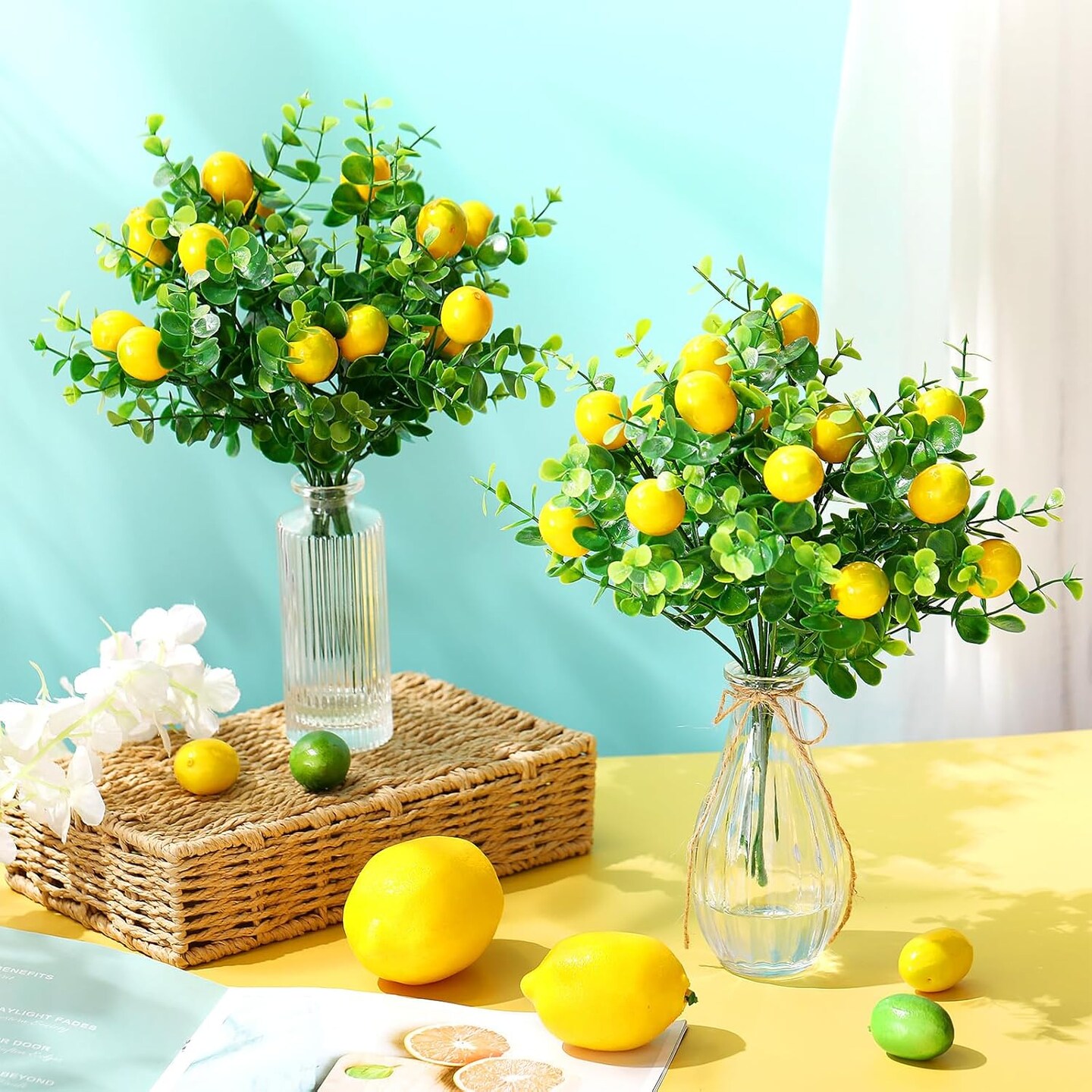 24-Pack Artificial Lemon Branches – Vivid Yellow Faux Lemons, Fake Fruit Stems for Table Centerpieces, Kitchen Décor, Home, Spring & Summer Decoration