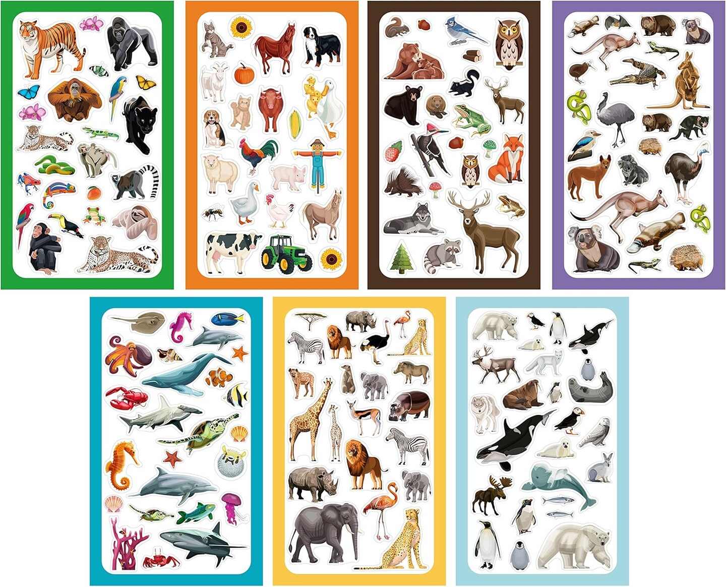 300+ Animals of the World Sticker Variety Pack – Jungle, Safari, Ocean, Arctic & Farm Animal Stickers for Kids, Teachers, Scrapbooking & Educational Crafts