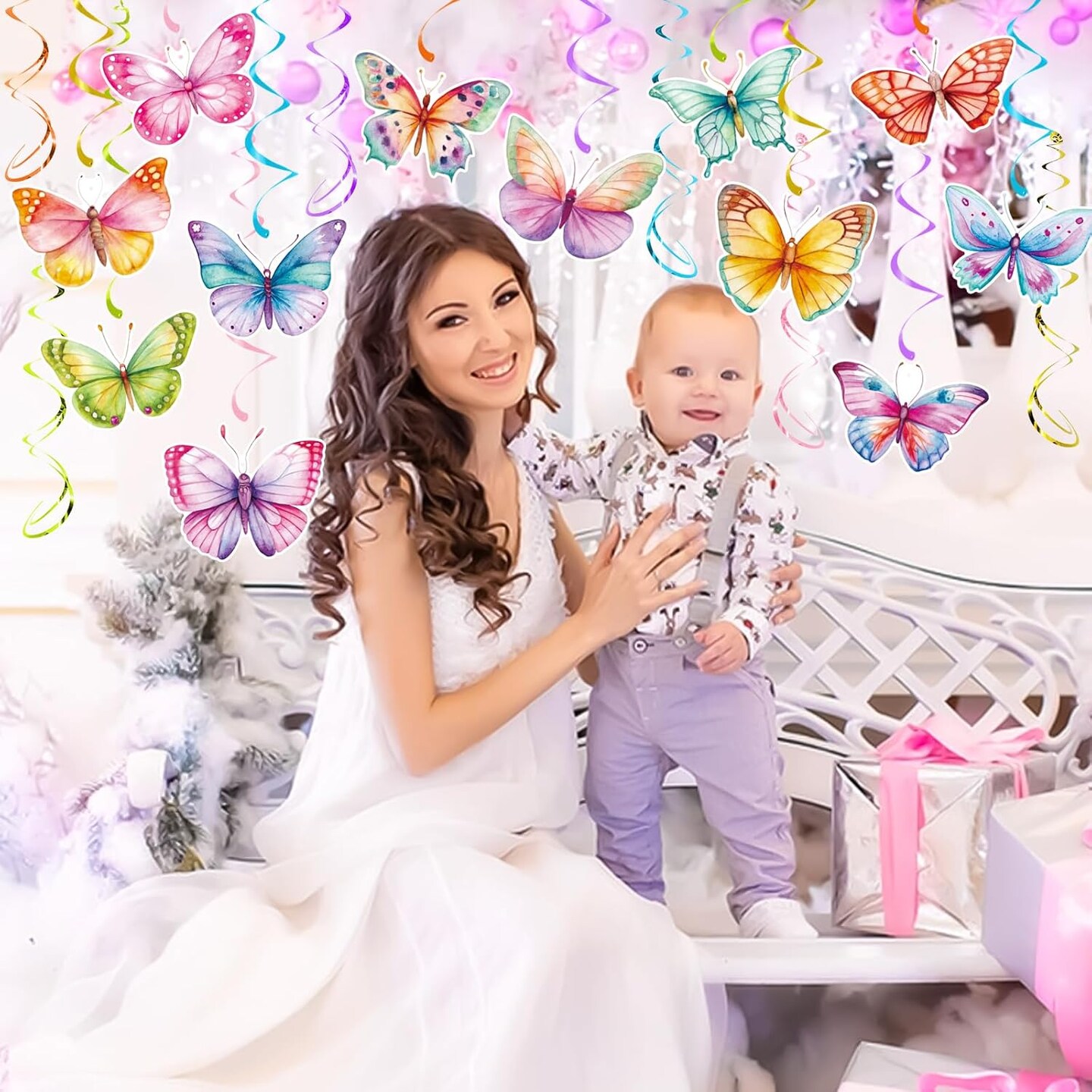 30-Piece Watercolor Butterfly Hanging Swirl Decorations | Spring & Summer Ceiling Spiral Danglers for Butterfly Themed Party Supplies