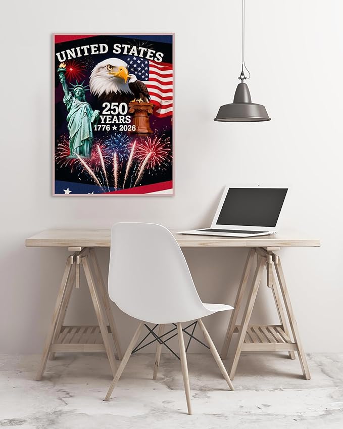 Independence Day Diamond Art Kits for Adults, 250th Anniversary Diamond Painting Kits for Beginners, DIY 5D Round Full Drill Crystal Rhinestone Dots Gem Art Craft Home Decor 12x16 Inch