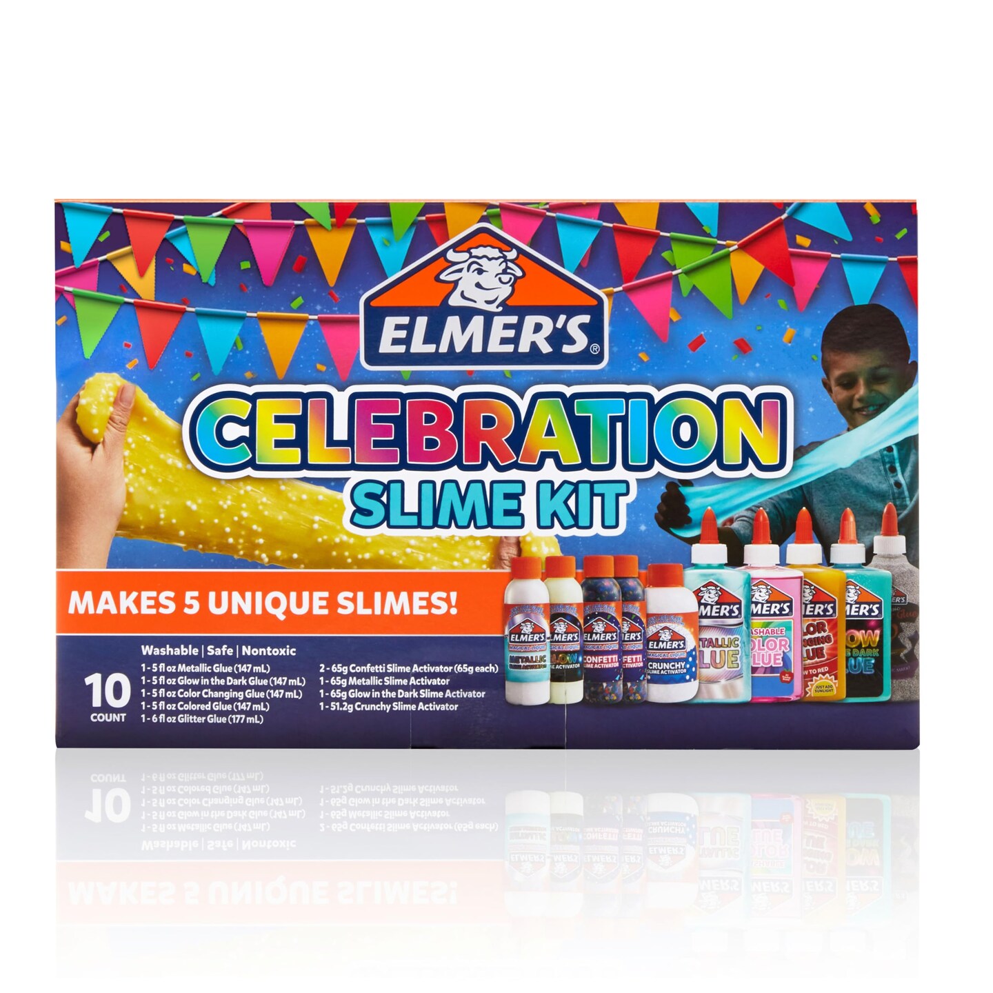 Celebration Slime Kit, Complete Slime Supplies, Includes Assorted Magical Liquid Slime Activators and Liquid Glues, 10 Count - Kids Activity, Creative Fun, Arts & Crafts