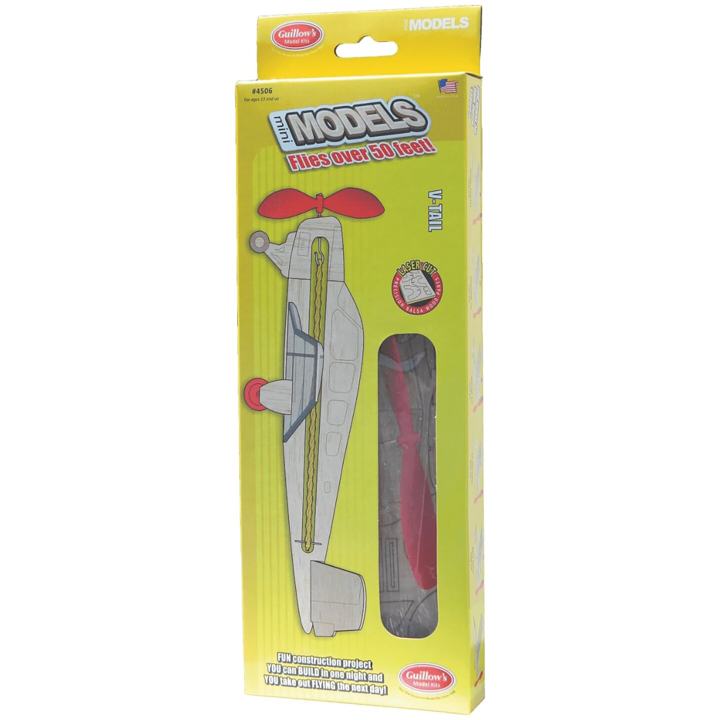 Guillow's: Build-N-Fly Mini Model Kit - V-Tail - DIY Rubber Band Airplane Construction Project, Laser Cut Balsa Wood, Level 1 Beginners Craft Set