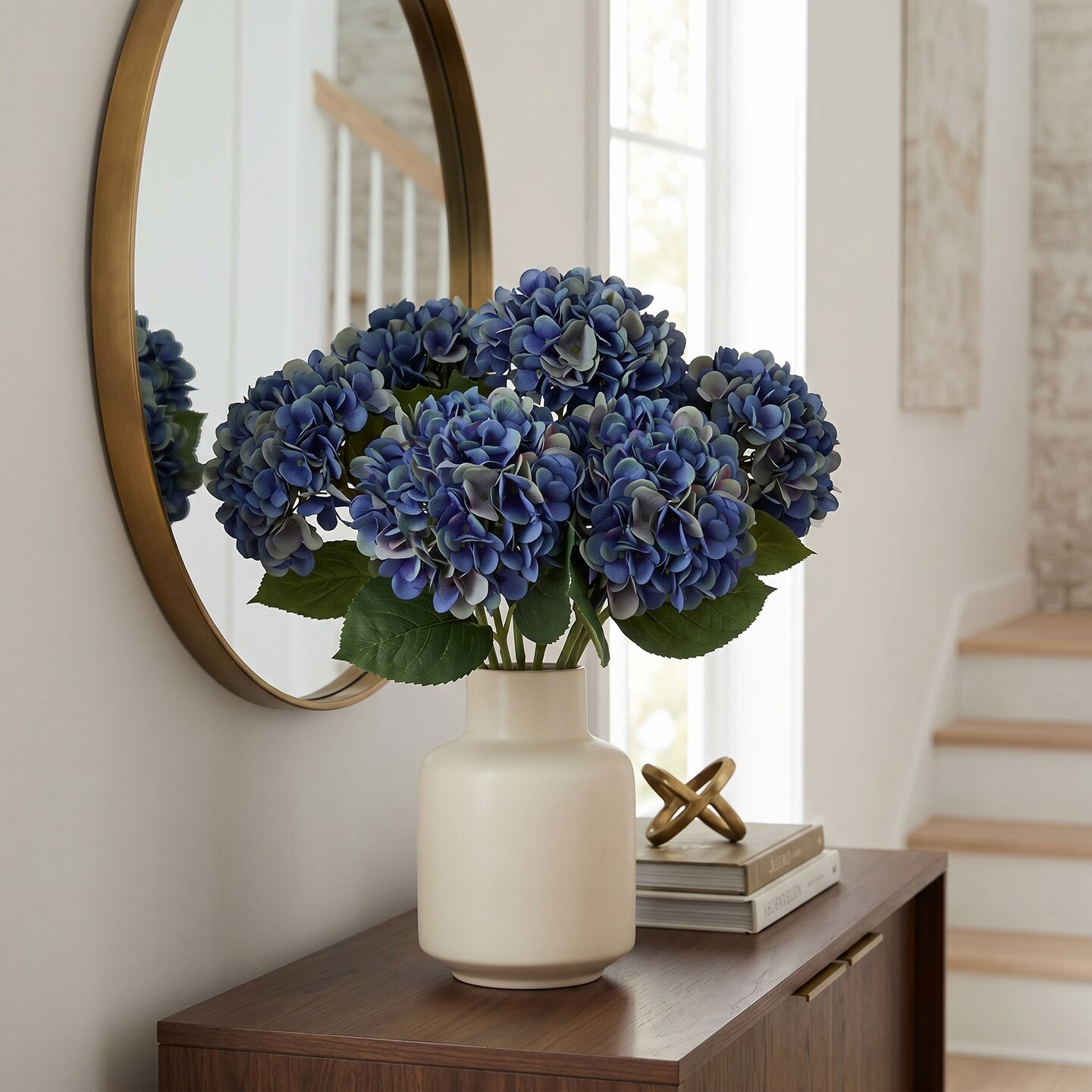 Set of 12: Artificial Hydrangea Flower Stem | 18.5-Inch | Indoor Use | Dark Blue | Floral Stems | Parties & Events | Home & Office Decor