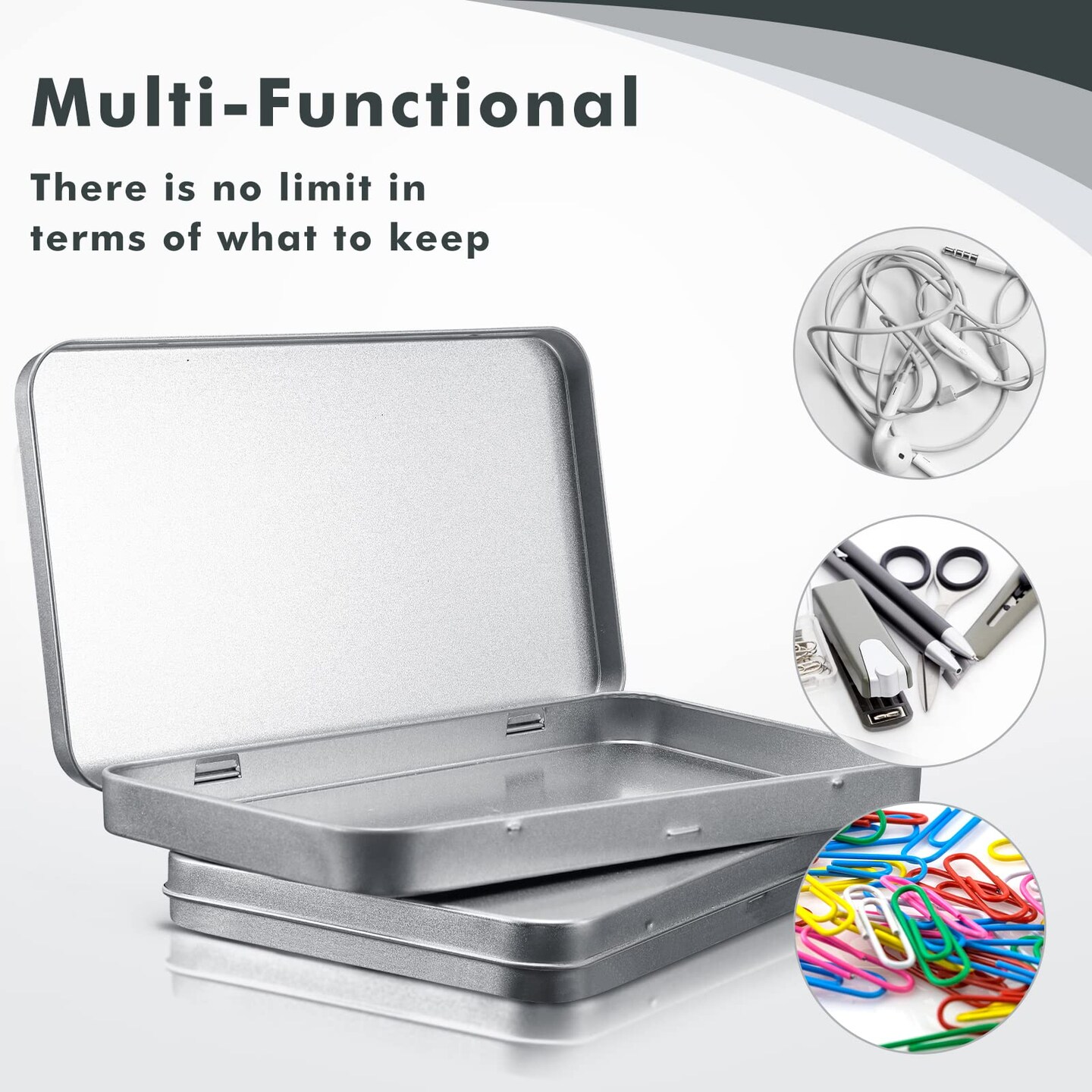 4 Pack Rectangular Metal Tin Box with Lid Metal Hinged Lid Tin Empty Box Container Storage for Watercolor Jewelry Pen Eraser Pill Candy Craft Organize 7.0 x 4.2 x 0.6'' (Sliver)